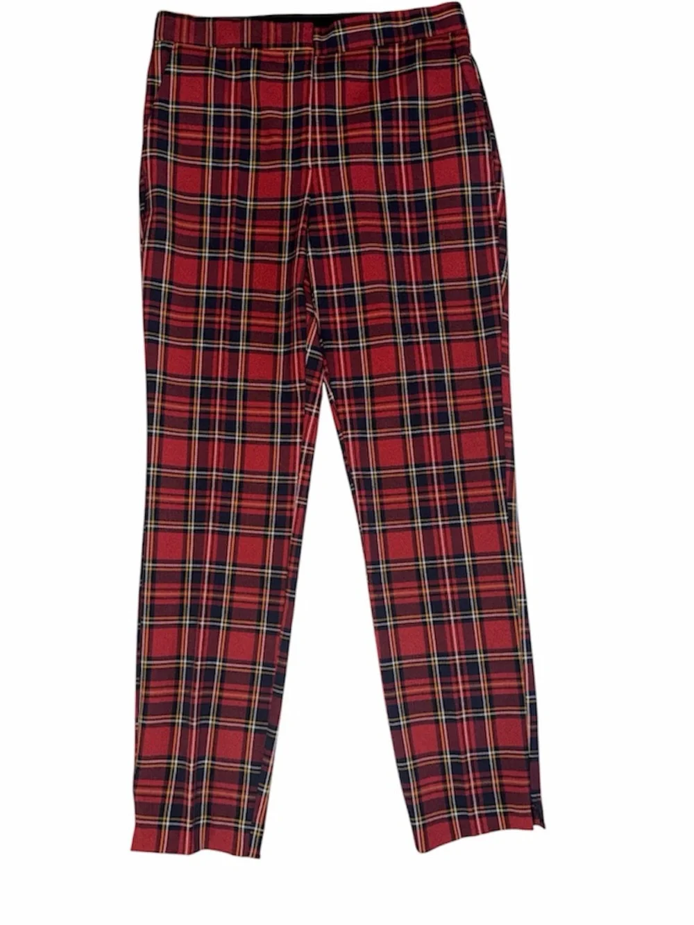 Zara Red Tartan Plaid Slim Ankle Pants Size 25